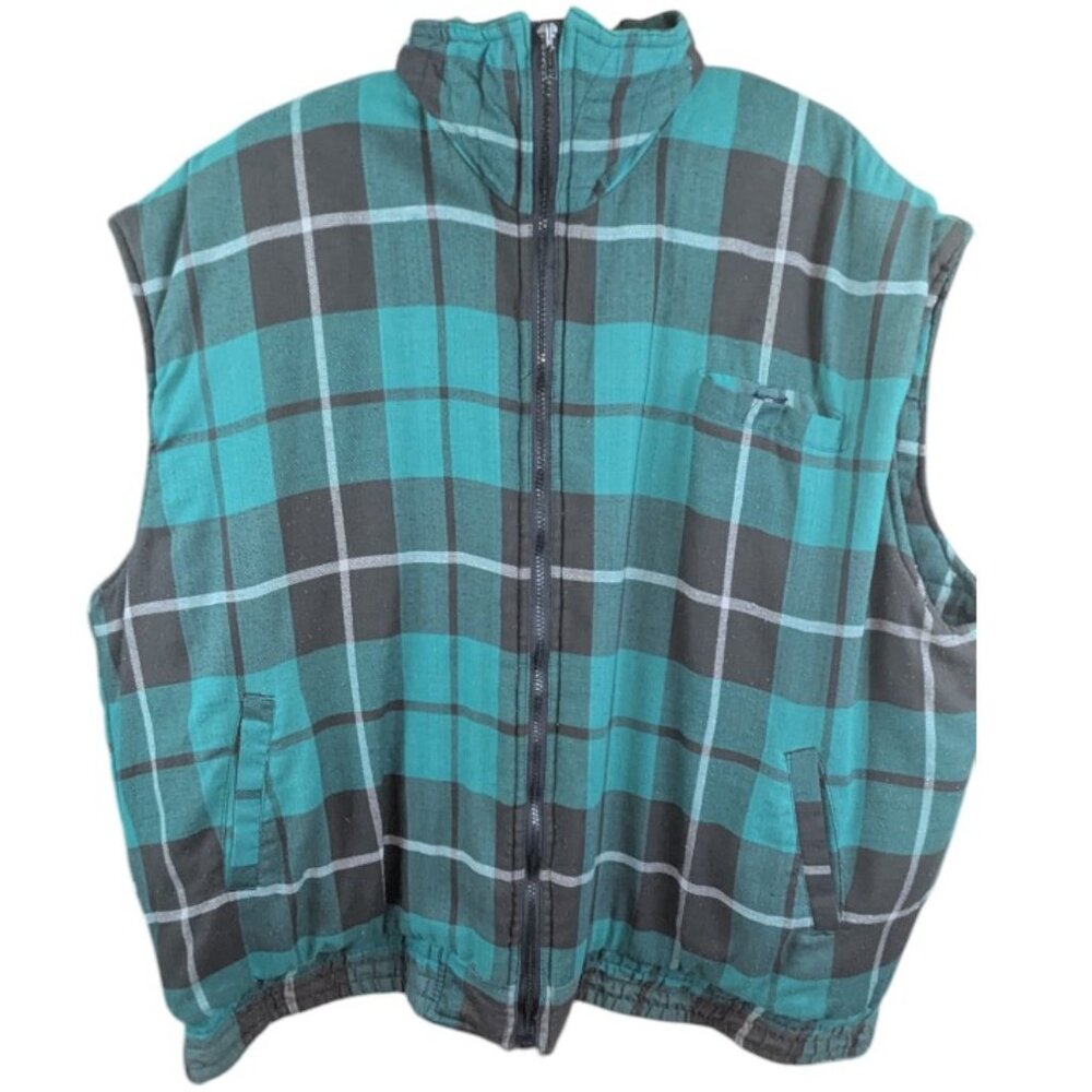 Branded Lion Sleeveless Coat Winter Vest Big Man 3XB Zip Closure Green Plaid